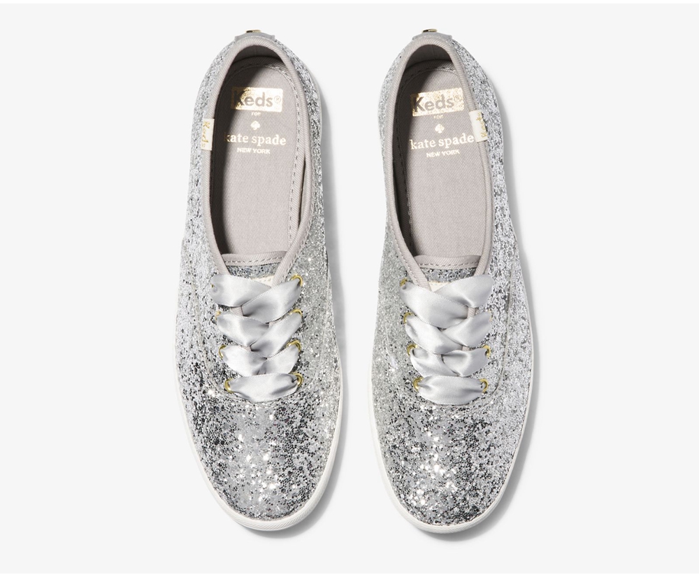 Πανινα Παπουτσια Γυναικεια - Keds Kate Spade New York Champion Glitter - Ασημι - TUNQY1942